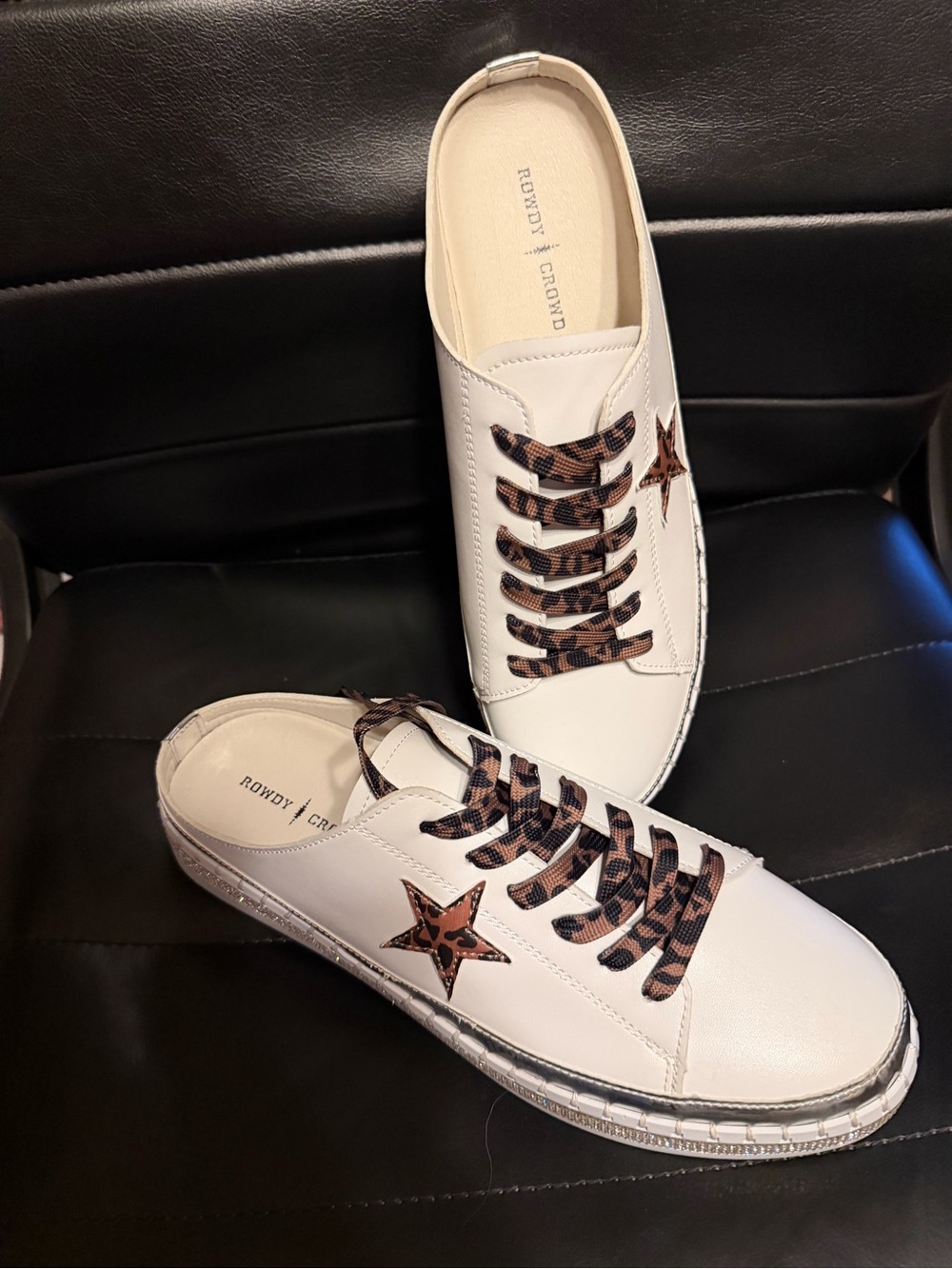 Rowdy Crowd White Slip-On Sneakers with Leopard Star Accent